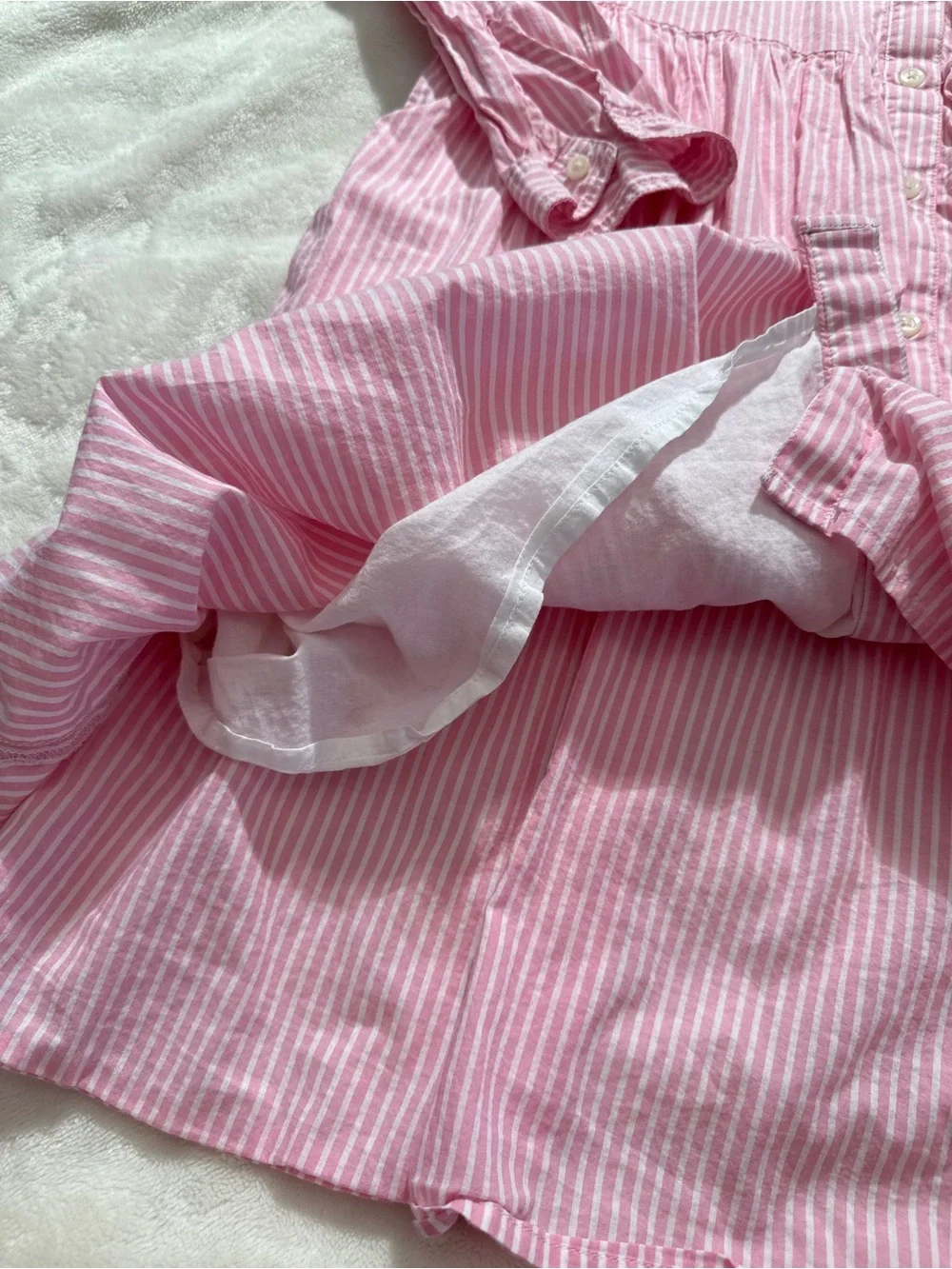 J. Crew Pink White Striped Cotton Shirtdress Lined Mini Size 2 Long Sleeve